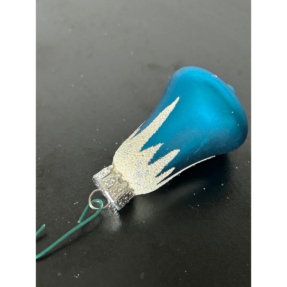 Ornament Christmas Blue Silver Glitter Frosted Glass Bell Vintage Collectible